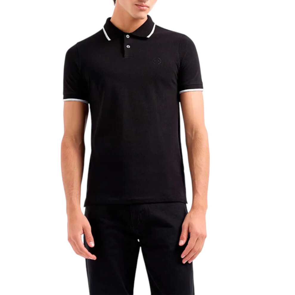 Armani (, S) Exchange Mens Polo Shirts Pique Cotton Polo T Shirts Tipped Top Black