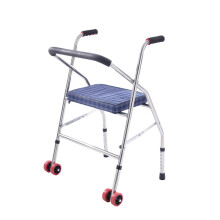 Upright Walker with Arm Support on Wheels Foldable Stainless Steel Walker With Seat And Double Wheels For The Elderly