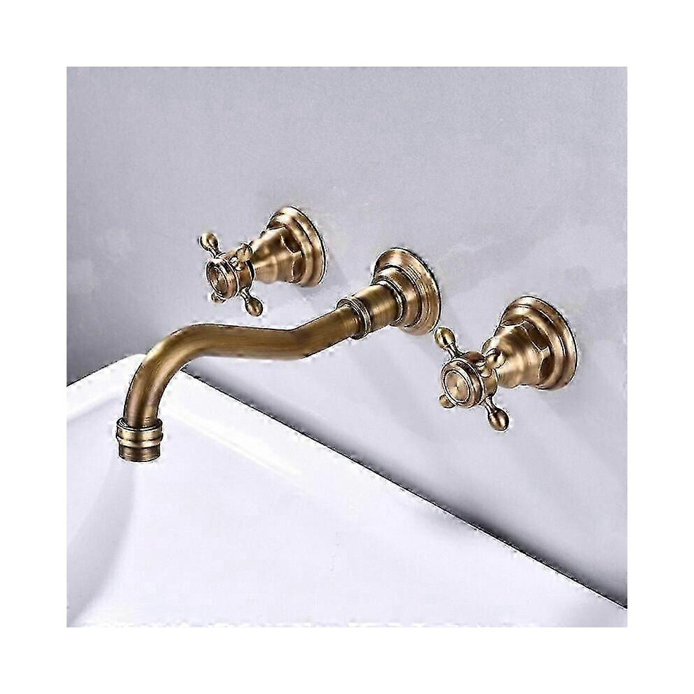 Kikidex (As Show, One Size) Antique Finish 3-Hole Wall Mount Faucet For Bathroom Basin Bronze