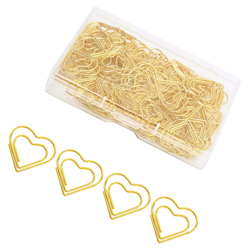 100/200Pcs Heart Shape Paper Clips Colored-Regular Love Gold 10 7754000245949