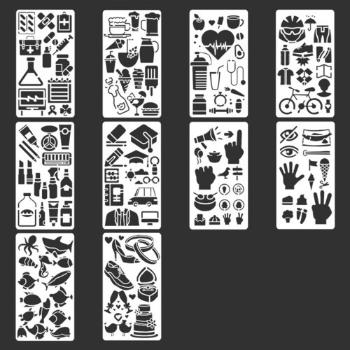 Plastic Stencil Set For Customizing Planners Sketchpads- E
