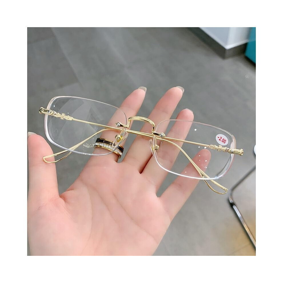 Blue/Light/Gold Rimless Anti Computer Readers Presbyopic Glasses +3.50 Diopter Frame Flat Mirror