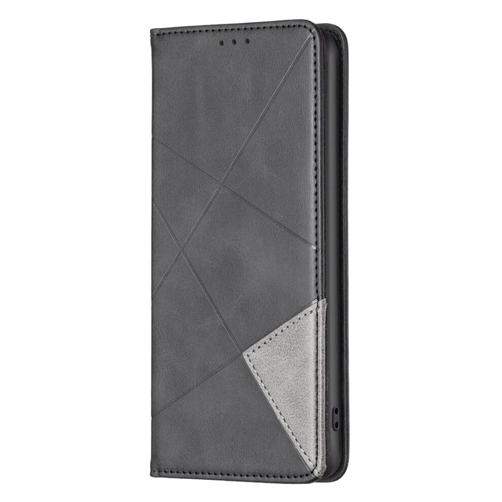 Leather Flip Wallet Card Slots Shockproof Rhombic Notebook Cover With Magnetic Clasp Kickstand For Moto G14 4G Black 9354506656478