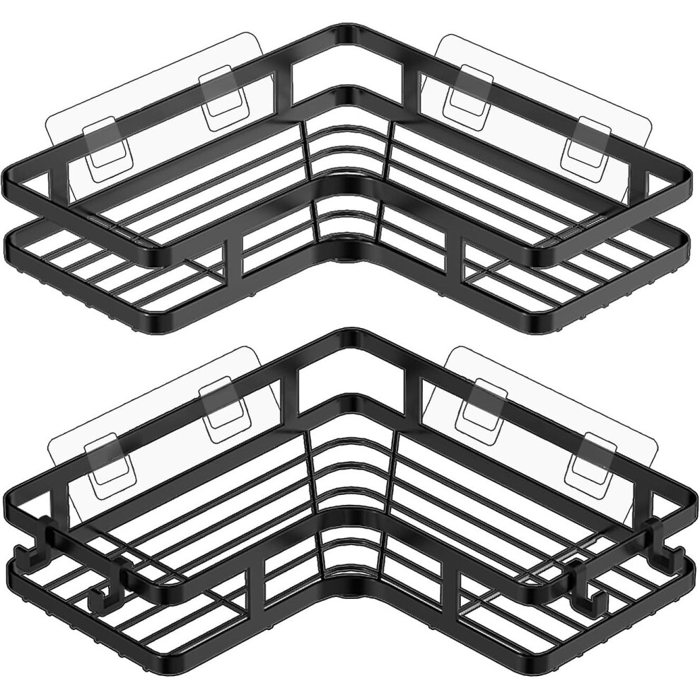 Kikidex (As Show, One Size) Shower Shelf - Drill-Free Metal Corner - 21.545.5Cm, Set Of 2 Black