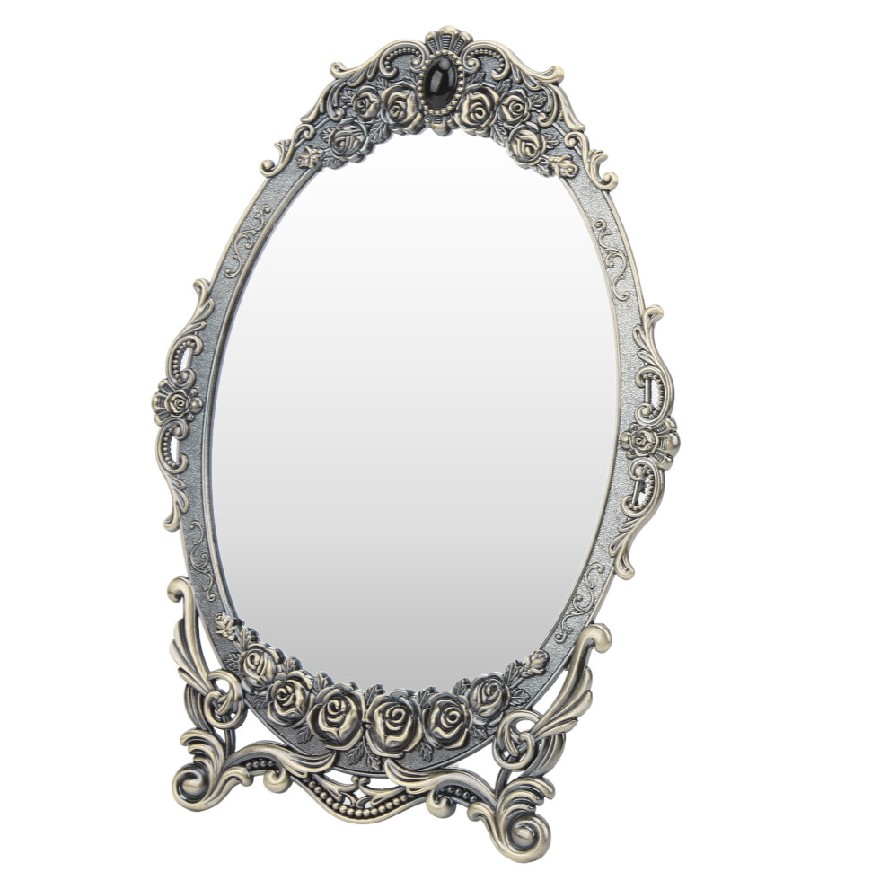 Functional Floral Embossed Makeup Mirror Oval with Beaded Edge Stand 8x10