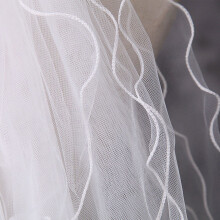 Double Layer Tulle Bridal Wedding Veil with Bow & Curly Border, Breathable & Flexible