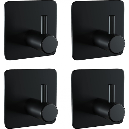 4 Pcs Self-adhesive Hooks, Towel Holder Without Drilling, Bathrobe Hook (black)