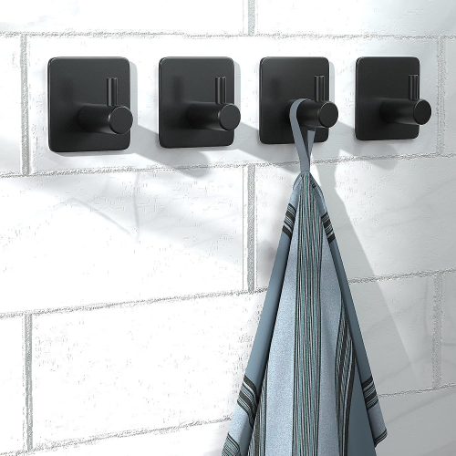 4 Pcs Self-adhesive Hooks, Towel Holder Without Drilling, Bathrobe Hook (black) 1