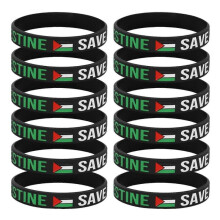 (Schwarz) 12/24 Stück Silikon-Armbänder mit Palästina-Flagge, Symbol, Buchstabenmuster, Gedenkarmband, Glaubensfarbmuster