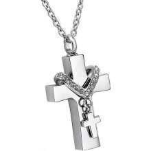 Doppelkreuz-Gedenkurne mit Anhänger, Halskette, Schmuck aus Edelstahl, Geschenk