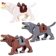 3-teiliges mittelalterliches Bausteinset mit Hobbit-Reittieren, Wolfsmodell, zusammengebautes Spielzeug, Kindergeschenk