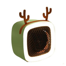 (Niedlich grün mit Lichtern) Ventilator-Heizlüfter, kleines Tischheizlüfter-Nachtlicht, elektrische Heizung, Geschenkidee für Zuhause