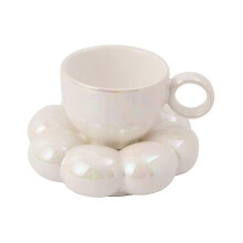 Set de ceașcă și farfurie de cafea cu flori Set drăguț de cană și farfurie Ceașcă de cafea ceramică cu farfurie de floarea-soarelui Lat