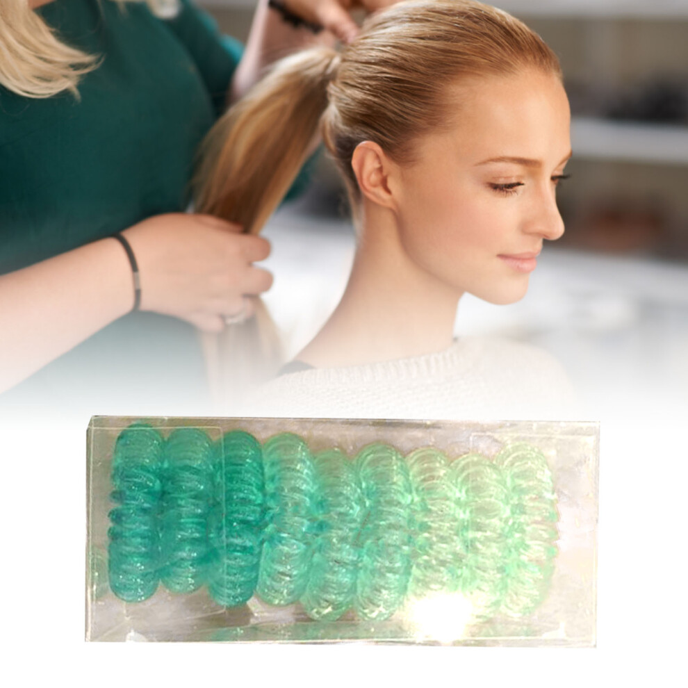 Gradient Green Spiral Hair Ties, Comfortable Plastic Coil Hair Bands for Girls