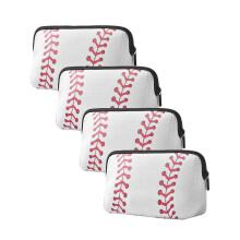 4er-Set Kosmetiktaschen mit Softball-Motiv, Baseball-Print, Reißverschluss, Reise-Kosmetiktasche, weiß