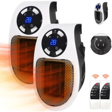 2er-Pack Steckdosenheizlüfter, 500 W, bekannt aus dem Fernsehen, kleiner tragbarer Heizlüfter mit einstellbarem Thermostat, Timer und LED-An