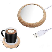 USB-Tischbecherwärmer – Einfache Bedienung – USB-Getränkebecherwärmer für Büro/Zuhause (7,5 cm, helle Holzmaserung)