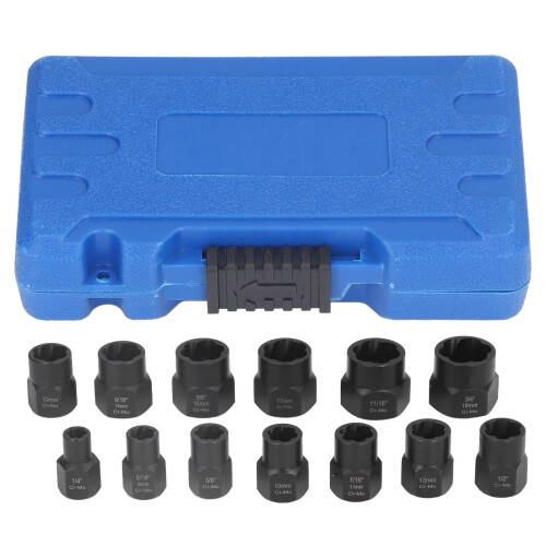 Impact Nut Bolt Remover Set, 3/8in Driver, Rusted/Damaged Extraction Kit 1