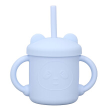 Silicone-Babybecher mit Griffen & Trinkhalm – Lebensmittelecht, langlebig, Blau