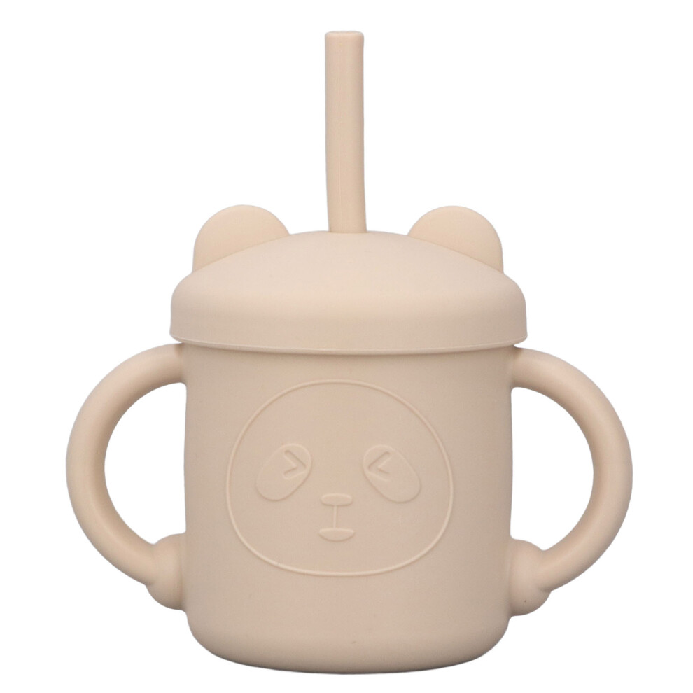 Food Grade Silicone Toddler Drinking Cup With Lid Cartoon Design Beige