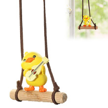 Swinging Duck Car Hanging Ornament Rearview Mirror Decor, Guitar-Playing Duck Pendant, Car Interior Accessory