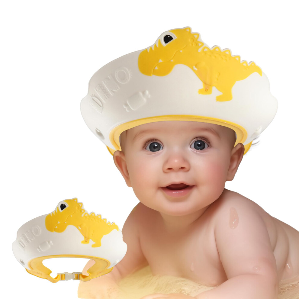 Baby Shower Cap Shield For Kids 0-9 Years Old Children, Visor Hat Eye And Ear Protection, Dinosaur Shape Bath Cap Yellow