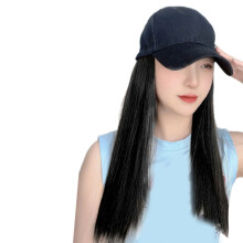 Casquette de Baseball avec perruques longues en-Noir naturel