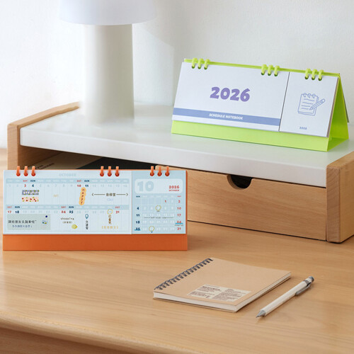 Calendrier de bureau 2026 avec bloc-notes d'écriture,-Jaune 1