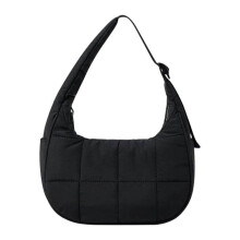 (Black) Underarm Bag Zipper Quilted Tote Bag for Festive Vaction Work Traveling Shopping