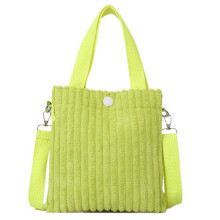 (Fluorescent Green) Stylish Mini Tote Bag for Women Corduroy Shoulder Bags Spring Summer Fashion Handbag  White