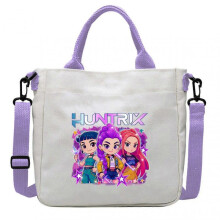 (White - E) KPOP Demon Hunters Canvas Tote Bag, Rumi Mira Zoey Pain Pack Gift Anime Printed Crossbody Bag for Fans Kids