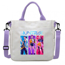 (White - A) KPOP Demon Hunters Canvas Tote Bag, Rumi Mira Zoey Pain Pack Gift Anime Printed Crossbody Bag for Fans Kids