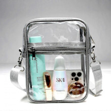 (Grey) Waterproof Clear Crossbody Bag for Stadium Events and Beach