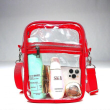 (Red) Waterproof Clear Crossbody Bag for Stadium Events and Beach