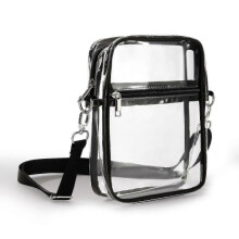 (Black) Waterproof Clear Crossbody Bag for Stadium Events and Beach