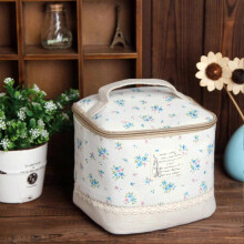 (Blue Floral) Large-Capacity Bento Insulated Bag Waterproof and Oil-Proof Insulated Bag for School Office Daily Use