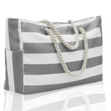 (Grey) Simple Stripe Tote Bag Portable Thick Fashion Hobo-Bag Large Capacity Women Shopping Bag