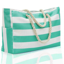 (Cyan) Simple Stripe Tote Bag Portable Thick Fashion Hobo-Bag Large Capacity Women Shopping Bag