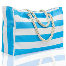 (Sky blue) Simple Stripe Tote Bag Portable Thick Fashion Hobo-Bag Large Capacity Women Shopping Bag
