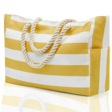 (BrightYellow) Simple Stripe Tote Bag Portable Thick Fashion Hobo-Bag Large Capacity Women Shopping Bag