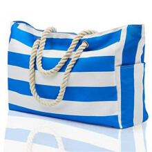 (Sapphire Blue) Simple Stripe Tote Bag Portable Thick Fashion Hobo-Bag Large Capacity Women Shopping Bag
