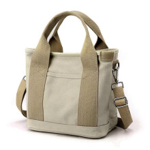 (Crossbody, Khaki) Large Capacity Multi-pocket Handbag Women Fashion Canvas Tote Bags Daily Zipper
