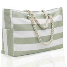 (Matcha Color) Simple Stripe Tote Bag Portable Thick Fashion Hobo-Bag Large Capacity Women Shopping Bag