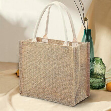 (M) Jute Tote Bags Burlap Bags with Soft Handles Reusable Shopping Bags Women\'s Summer Beach Travel Bag