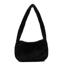 (Black) Soft Plush Shoulder Bag Chic Tote Purse Handbag Underarm Bag for Women's Everyday Needs  White