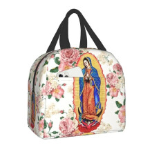 (22x20x13cm, 18) Guadalupe Virgin Mary Thermal Insulated Lunch Bag Catholic Resuable Lunch Tote For Kids School Children Multifunction Food Box