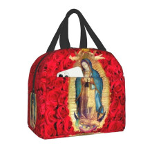(22x20x13cm, 1) Guadalupe Virgin Mary Thermal Insulated Lunch Bag Catholic Resuable Lunch Tote For Kids School Children Multifunction Food Box