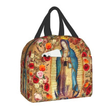(22x20x13cm, 17) Guadalupe Virgin Mary Thermal Insulated Lunch Bag Catholic Resuable Lunch Tote For Kids School Children Multifunction Food Box