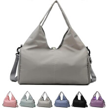(Grey) Yoga Gym Bag For Women, Gym Duffel Bag With Yoga Mat Holder & Shoe Compartment, Weekender Travel Tote Bag With Wet Dry Pockets (black)