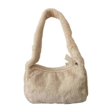 (Khaki) Soft Plush Shoulder Bag Chic Tote Purse Handbag Underarm Bag for Women's Everyday Needs  White